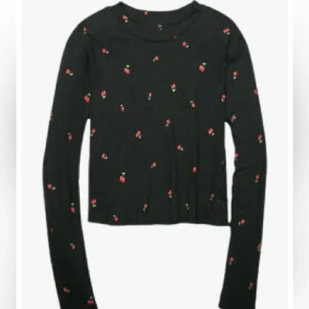 Victoria’s Secret PINK long sleeve Semi Crop top tee shirt cherry print …